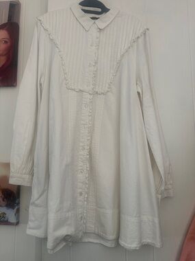 Free People Cream Button-Front Tunic with Subtle Trim